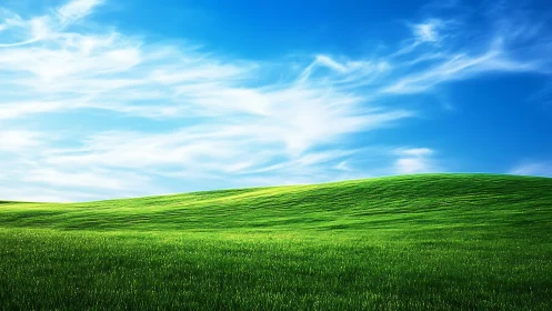 Gently sloping grass-covered hill extends beneath cirrus sky