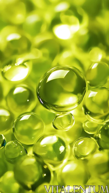 Glowing green bubbles dance in a softly lit abstract world