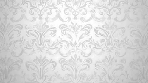 Elegant Silver Damask Floral Pattern on White Background.