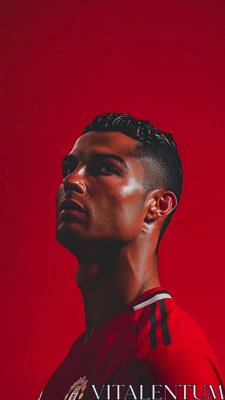 High-contrast athletic portrait uses directional rim lighting and red field