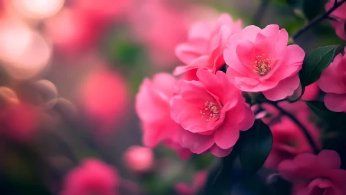 Pink blooms with selective focus depth of field