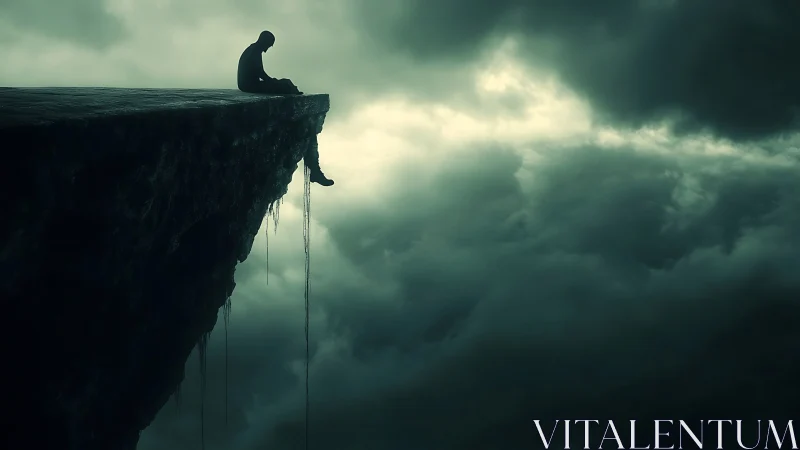 Solitary dreamer perched above a storm-swallowed sky.