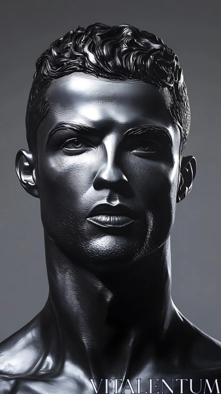 Chrome titan portrait of a stoic modern myth forged in light.