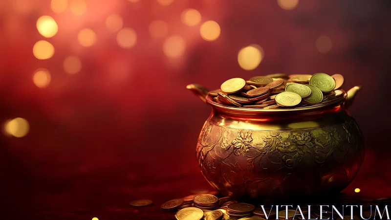 Gilded wish-pot spilling coins in a warm ember glow.