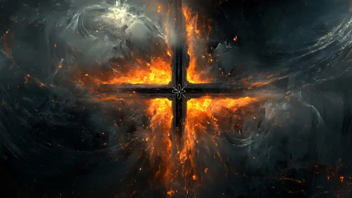 Celestial Cross Ablaze in Cosmic Fire.