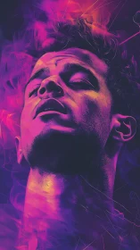 Neon-lit portrait captures intense emotion in vivid gradients.