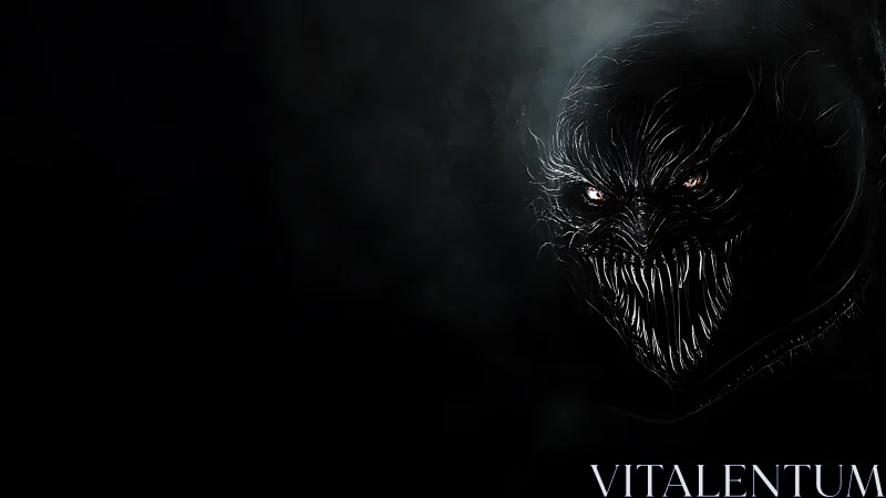 Nocturnal void creature emerges with bioluminescent teeth and eyes