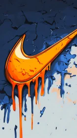 Nike-style orange swoosh logo in bold dripping paint art.