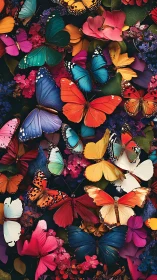 Vibrant butterfly collage over lush florals in rich bloom.