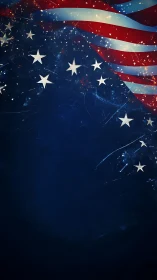 Abstract American flag banner with scattered bright stars.