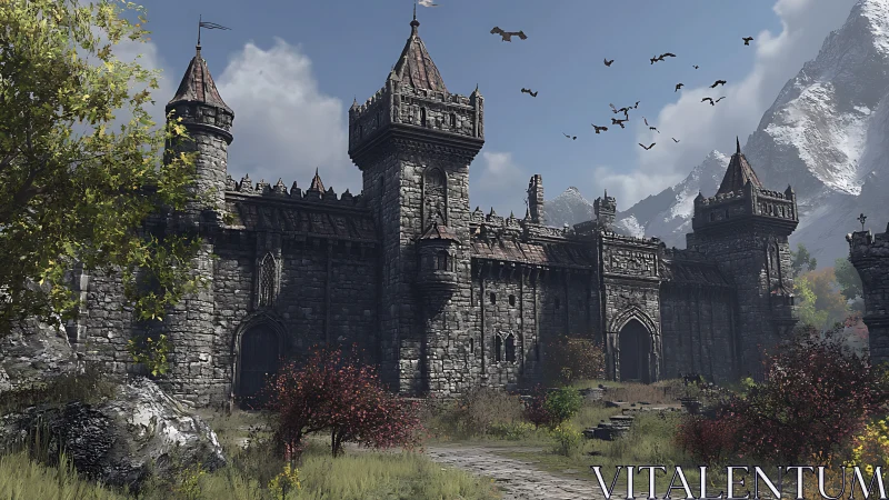 Weathered mountain castle where quiet paths meet legend.