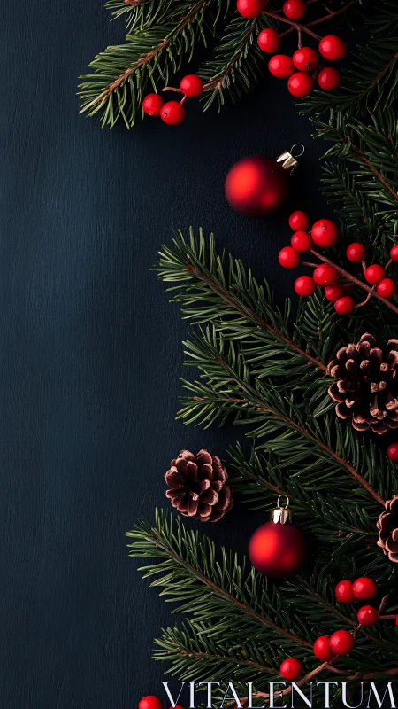 Evergreen Christmas border frames matte red ornaments elegantly