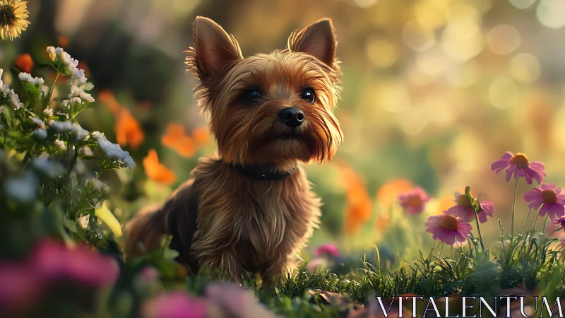 Backlit Yorkshire terrier rendered with shallow depth of field bokeh