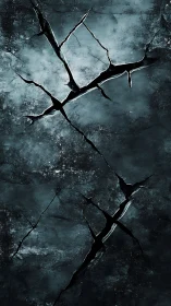 Dark cracked stone surface with deep jagged fractures.