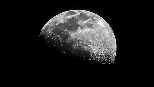 High contrast telescopic image shows detailed lunar surface