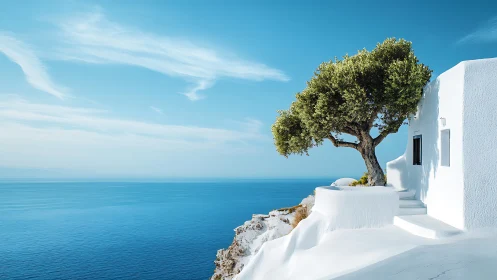 Mediterranean Coastal Architecture with Solitary Tree