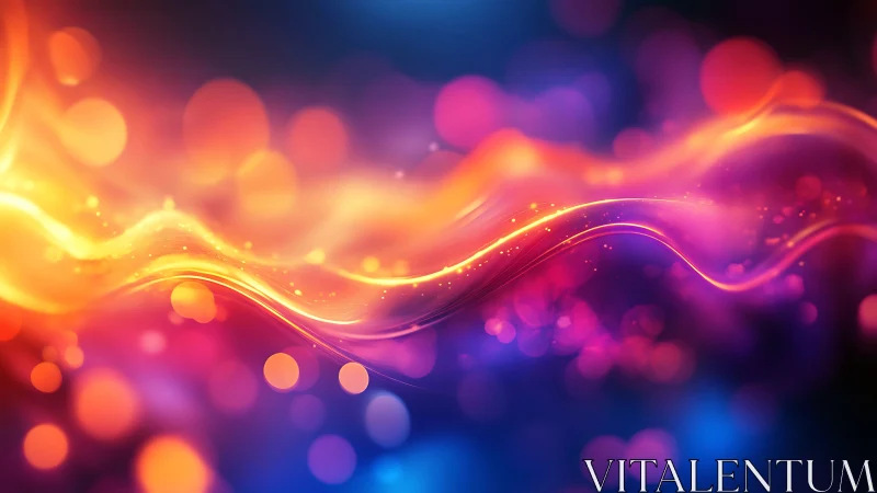 Curved luminous band crosses multicolored defocused background