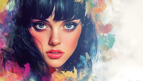 Digital painting portrait with expressive color splatter field.