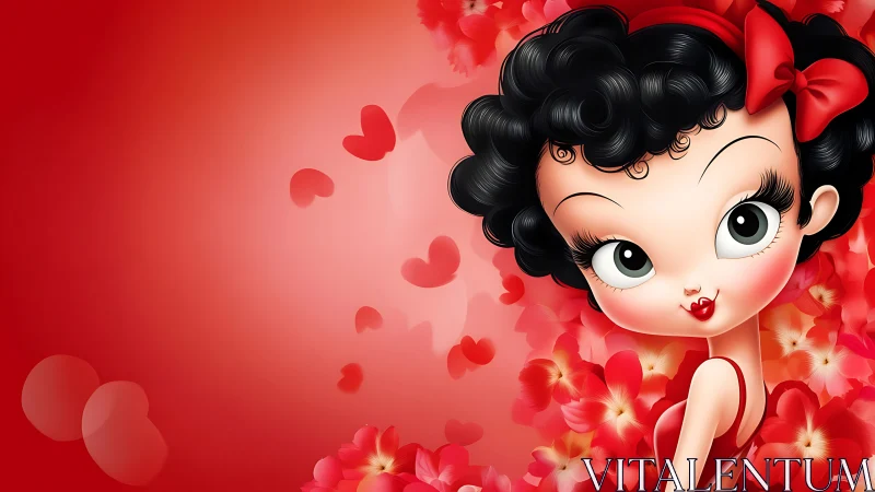 Betty Boop Character Portrait with Luminous Floral Composition