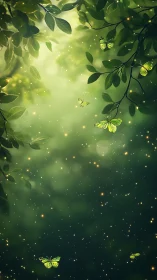 Firefly lullaby under emerald butterflies and leafy lanterns.