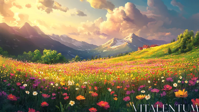 Sunlit mountain meadow orchestra under sherbet sky hush.