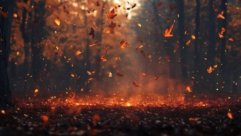 Inferno's Autumn Dance: Leaves Ignite in Forest Fire's Breathtaking Embrace