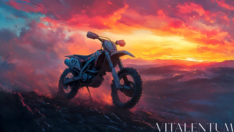 Trailblaze at dusk: dirt bike crowned by wildfire skies.