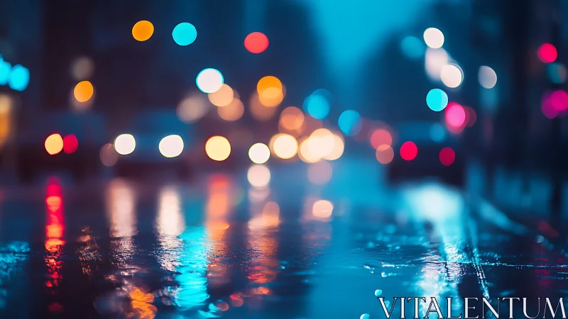 Defocused night city street with colorful car lights.