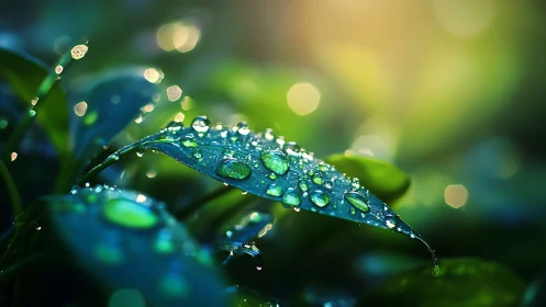 Morning dew sparkles across vivid green leaf surface