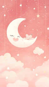 Sleepy Moon Cradles Baby Mouse in Starlit Cosmos.