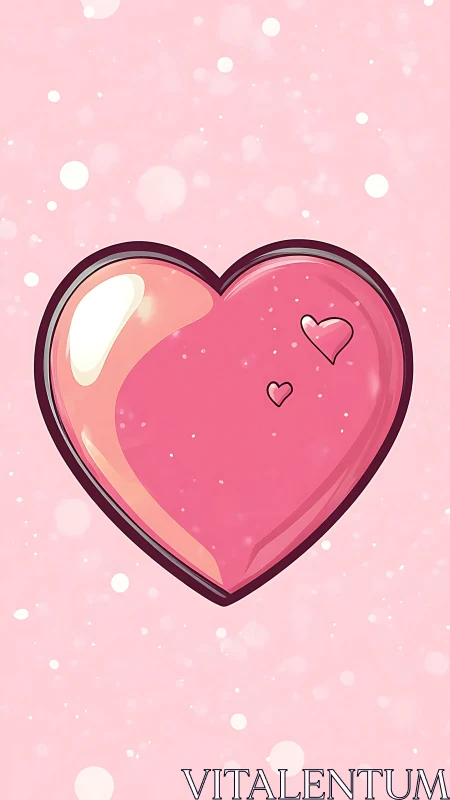 Pink glossy heart shape on pastel background with decorative circles