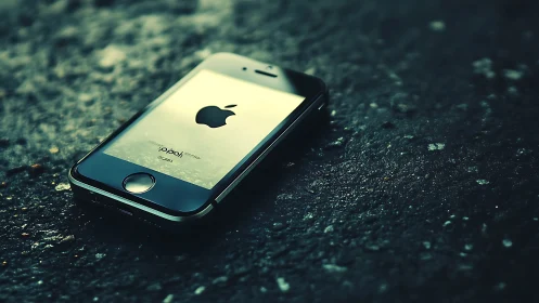 Luminous Apple Device Rests on Weathered Urban Canvas