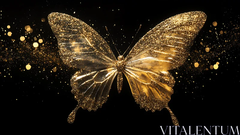 Glittering golden butterfly with luminous particle dispersion