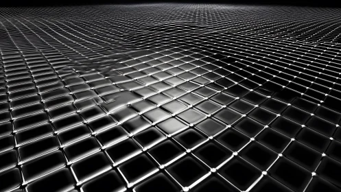 Futuristic Metallic Grid Surface with Light Reflections, Digital Art.