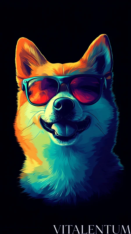 Cool neon dog portrait glows with playful cyber edge
