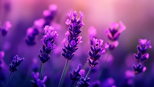 Purple Lavender Field in Soft Focus Botanical Study
