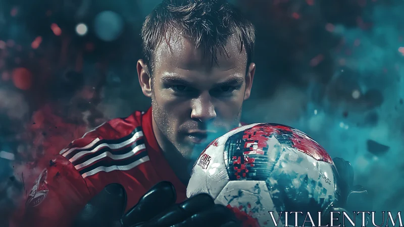 Fierce goalkeeper locks eyes with the ball in frozen focus