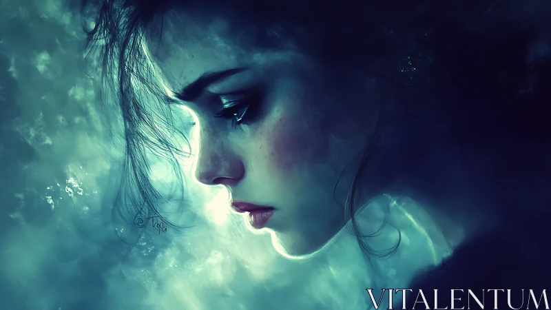 Soft moonlit profile rests in a dreamy underwater hush