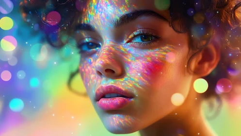 Prismatic light dances across a dreamy, iridescent portrait.
