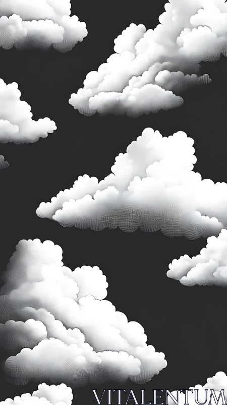 Soft billowing clouds drift calmly across a deep night sky