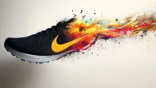 Running shoe ignites into dynamic streaks of color.