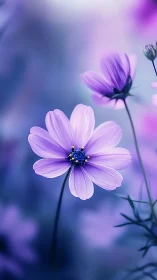 Purple Cosmos Flowers in Soft Focus Composition.