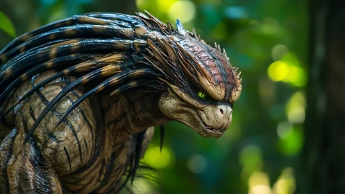 Predatory reptilian beast poised within vivid jungle light.