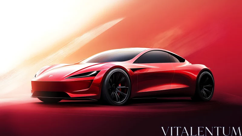 Electric red sports coupe under cinematic gradient lighting.