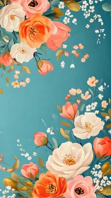 Cascading Blooms Dance Against Teal's Serene Canvas