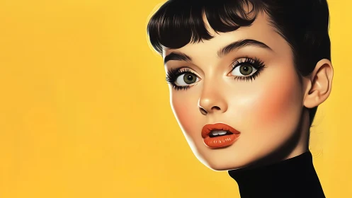 Radiant retro-inspired portrait glows against golden yellow