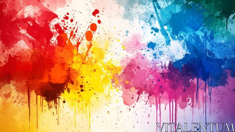 Vibrant abstract paint splashes in rainbow colors, modern art style.