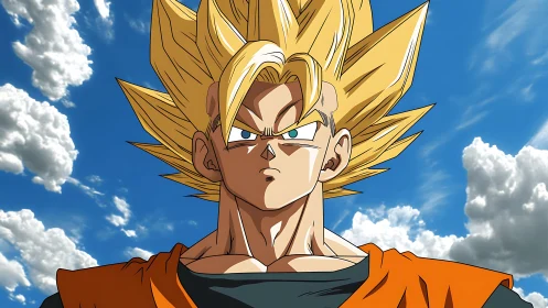 Bold golden‑haired warrior framed by bright summer sky.