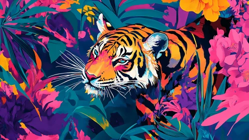 Neon jungle prowler: electric tiger blooms in wild color.