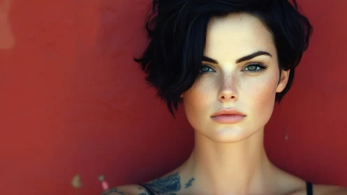 Striking short haired woman meets the camera with calm strength